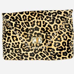 Lilly Pulitzer Cow Hyde Leopard/ Gold Print Clutch Purse